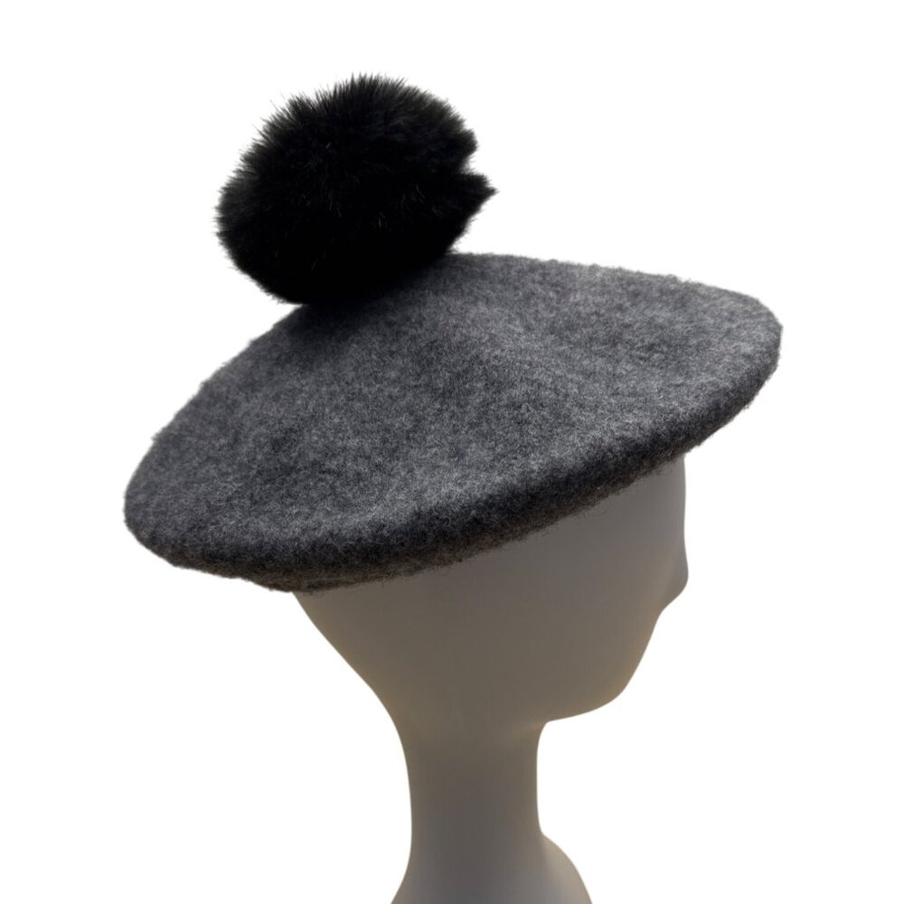 The Metropolitan Opera Gray Beret With Black Pom-Pom